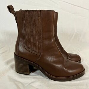 Ugg Women 7.5 Camden 1018938 Brown Leather Stacked Heel Chelsea Boot Modern Boho